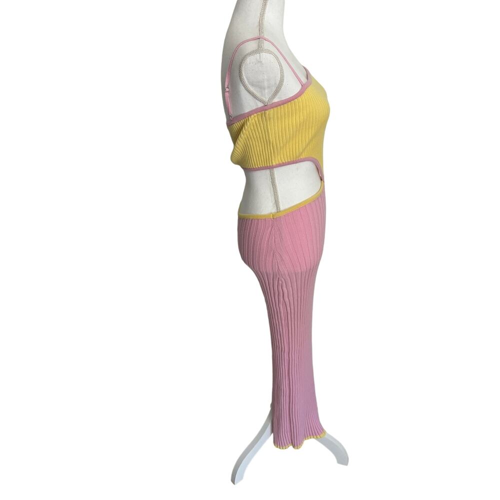 Mable Color Block Cutout Midi Dress Ribbed Pink and Yellow M - Picture 5 of 10